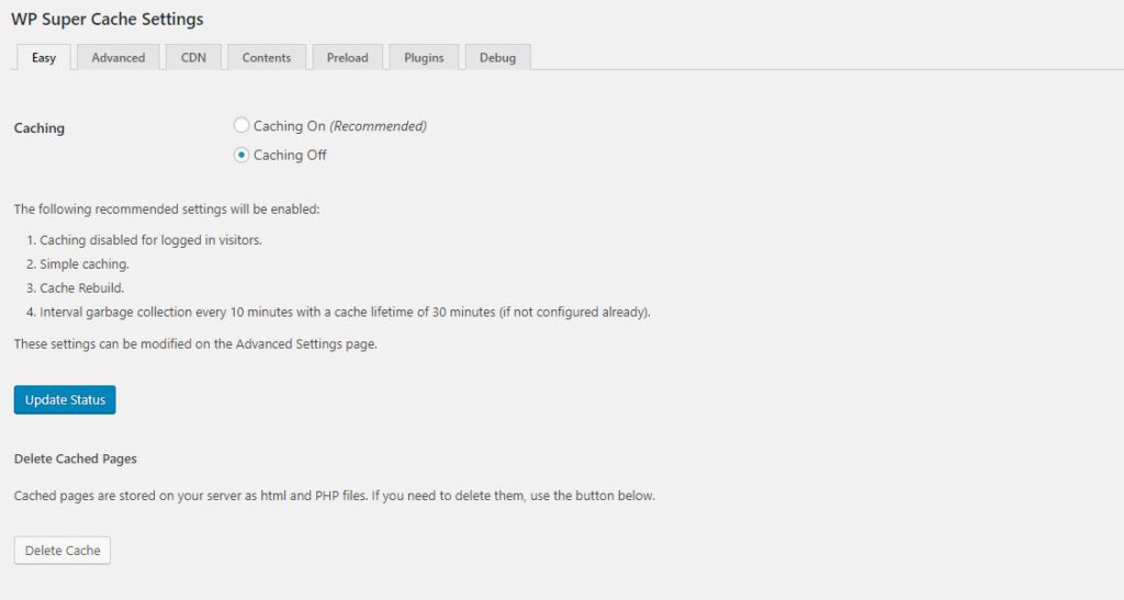 Wp Super Cache easy
